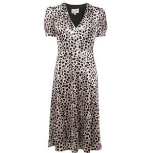 HVN Paula Champagne Black Velvet Leopard Midi Dress M 6/8 $625